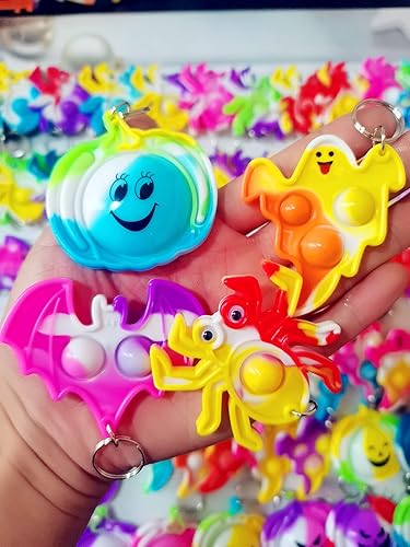 Miniatura 6 de (Regalo para estudiantes de Halloween), 50 paquetes a granel de Halloween, fantasma, calabaza, araña, murciélago, llavero de burbujas, mini llavero,