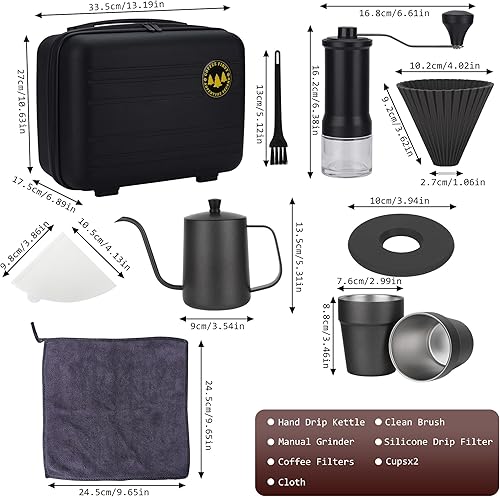 Miniatura 2 de 9-Piece Pour Over Coffee Set, Travel Camping Coffee Maker Kit with SS Kettle & Grinder, Hand Drip Gear for Outdoor Home, 2025 Holiday Gift