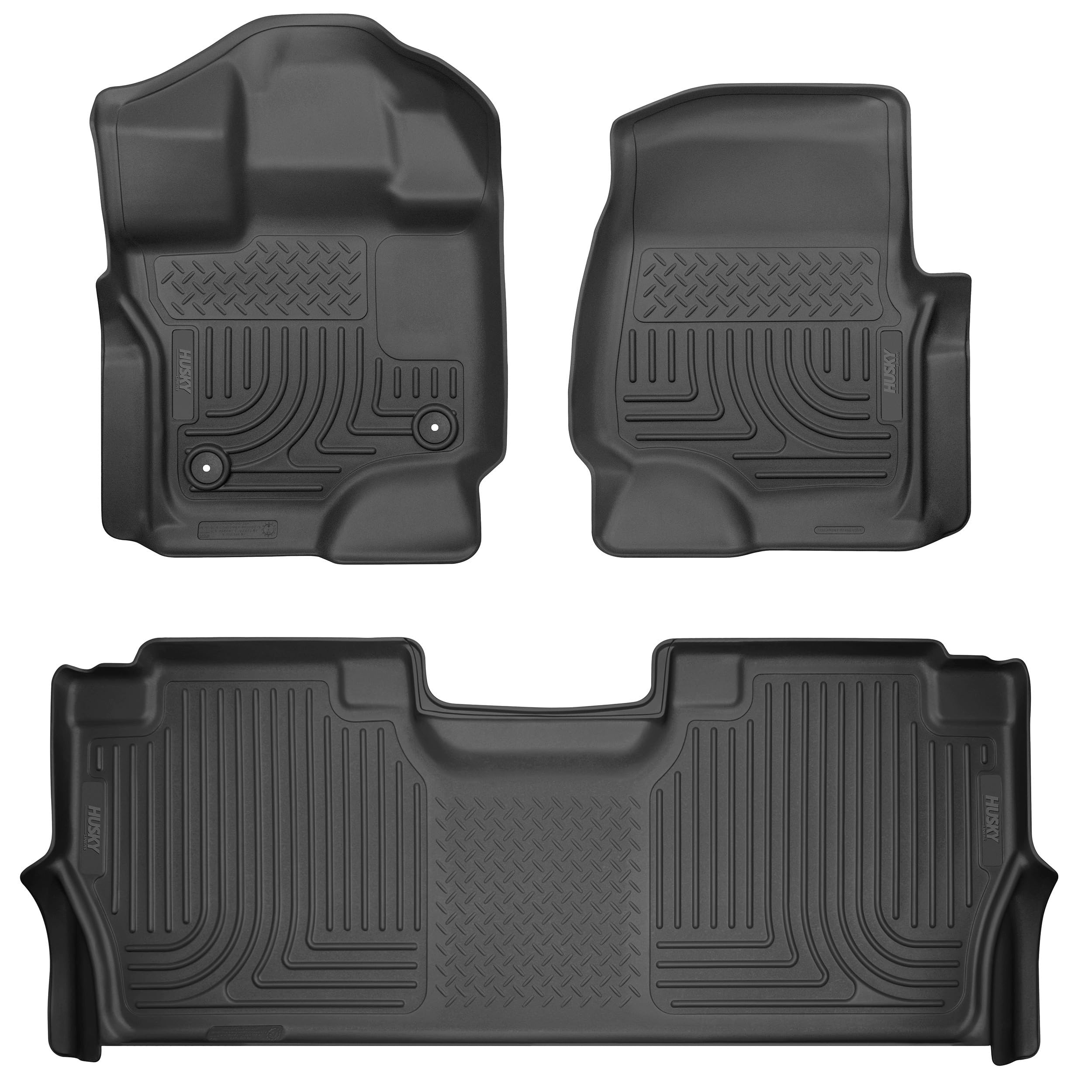 Husky Liners Weatherbeater Floor Mats | Fits 2021-2025 Ford F-150 (Includes 2022-2025 Lightning) SUPERCREW CAB ONLY with Carpet & with Fold Flat Storage | Front & 2nd Row, 3-pc Black - 94121