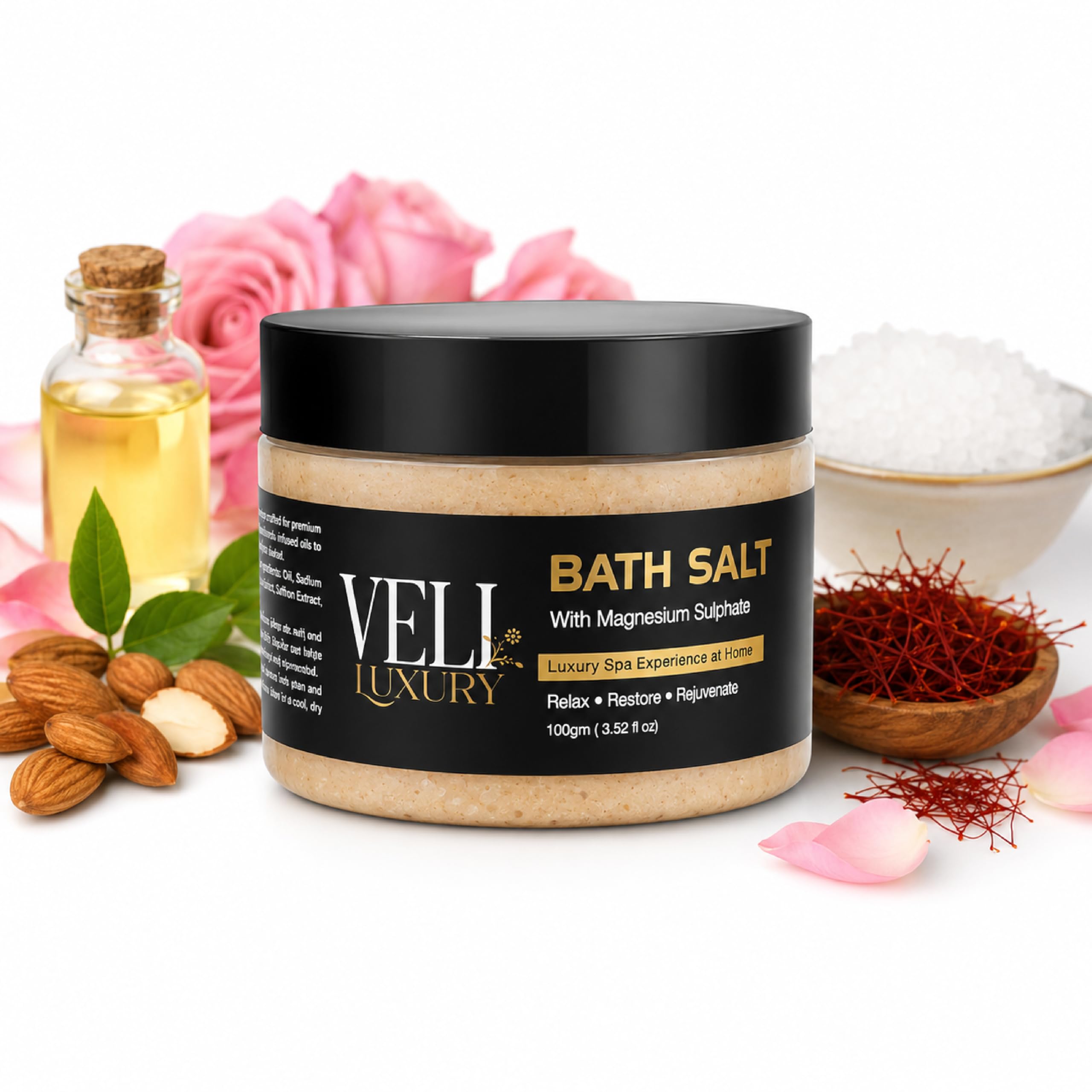 Bath Salt with Magnesium Sulphate 100g (2PCS) Premium Bath Soak with Sea Salt, Almond Oil, Rose & Saffron Extract | Relaxing Bath Salts & Foot Soak for Women & Men | Home Spa Mineral Bath-image-45
