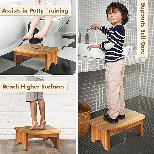 Miniatura 4 de Taburete de madera de 6.5 pulgadas, taburete de un escalón para adultos, soporte de madera junto al escalón con capacidad de carga de 550 libras,