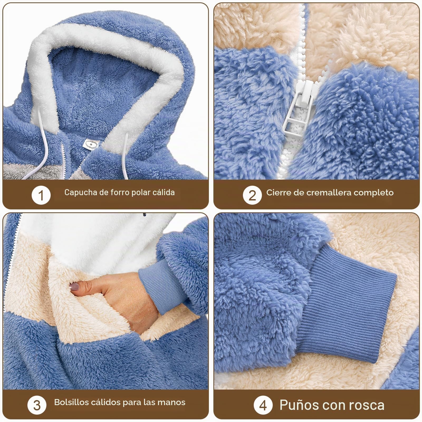 Yuson Girl Sudadera con Capucha para Mujer Invierno Cremallera Abrigo Cálido Sherpa Forrado Chaqueta Fleece Cárdigan Caliente y Esponjoso Tops Suave Manga Larga Hoodie con Bolsillo