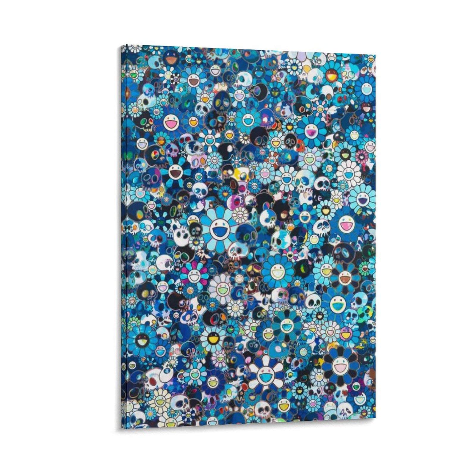 linjian Takashi Murakami Blue Canvas Art Poster and Wall Art Picture Print Modern Family Bedroom Decor Posters 18×12inch(45×30cm)