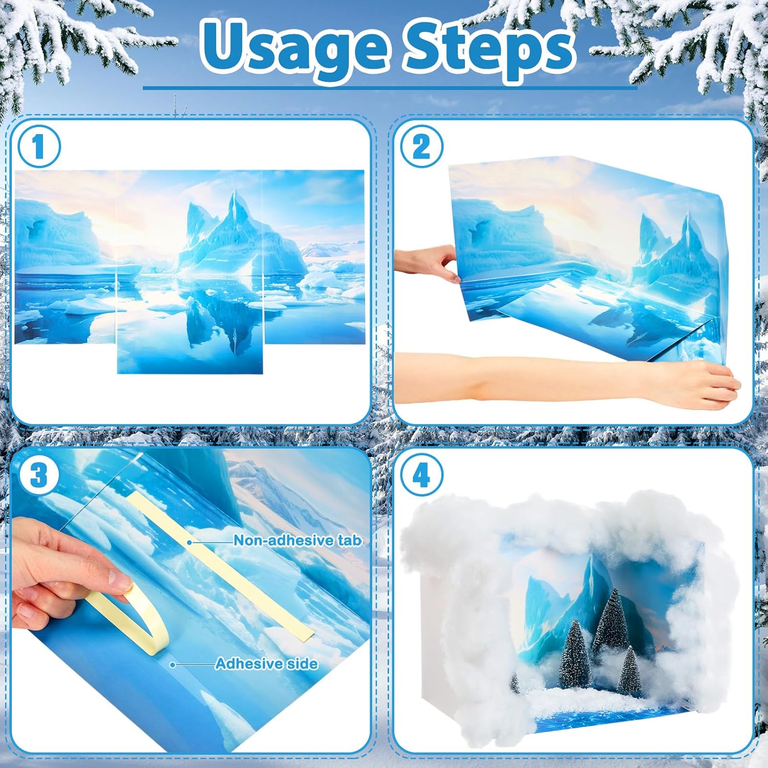 AmazingSpark Arctic Diorama Box Kit Arctic Diorama Habitat Project Supplies Set Include Cardboard Display Case and Water Sticker Decor with Artificial Pine Trees Artificial Snow for DIY Crafts