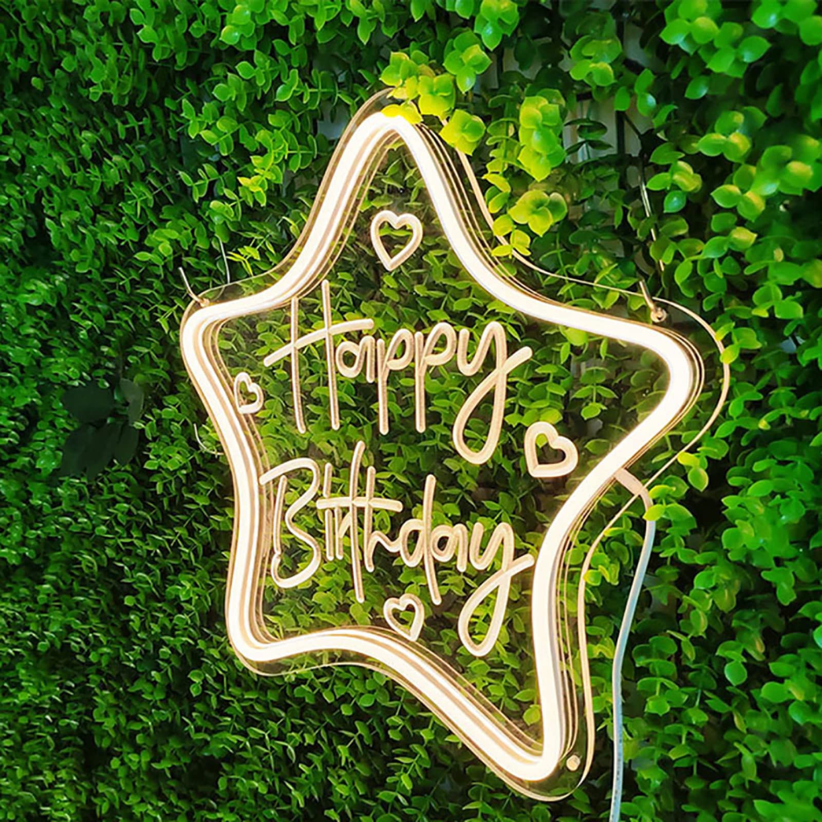 Led Neon Signs|Star Shape Happy Birthday Letters Glowing Modeling Lights|USB Powered Dimmable Birthday Party Decor Ambient Lights,Warm White