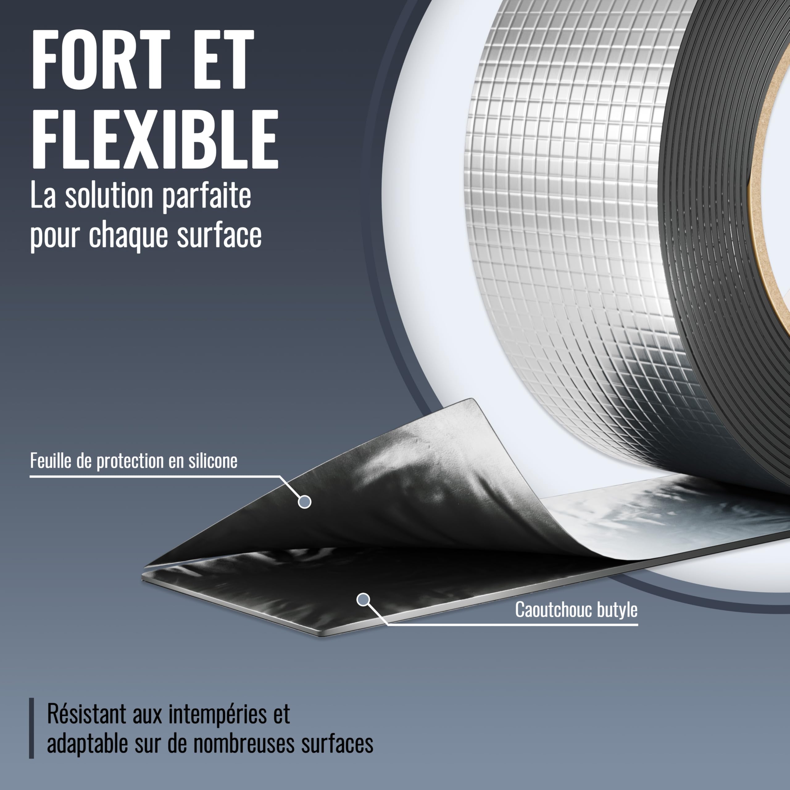 POPPSTAR Ruban d'étanchéité Butyle pour toiture 5 m x 50 mm x 1,5 mm Bande de solin aluminium