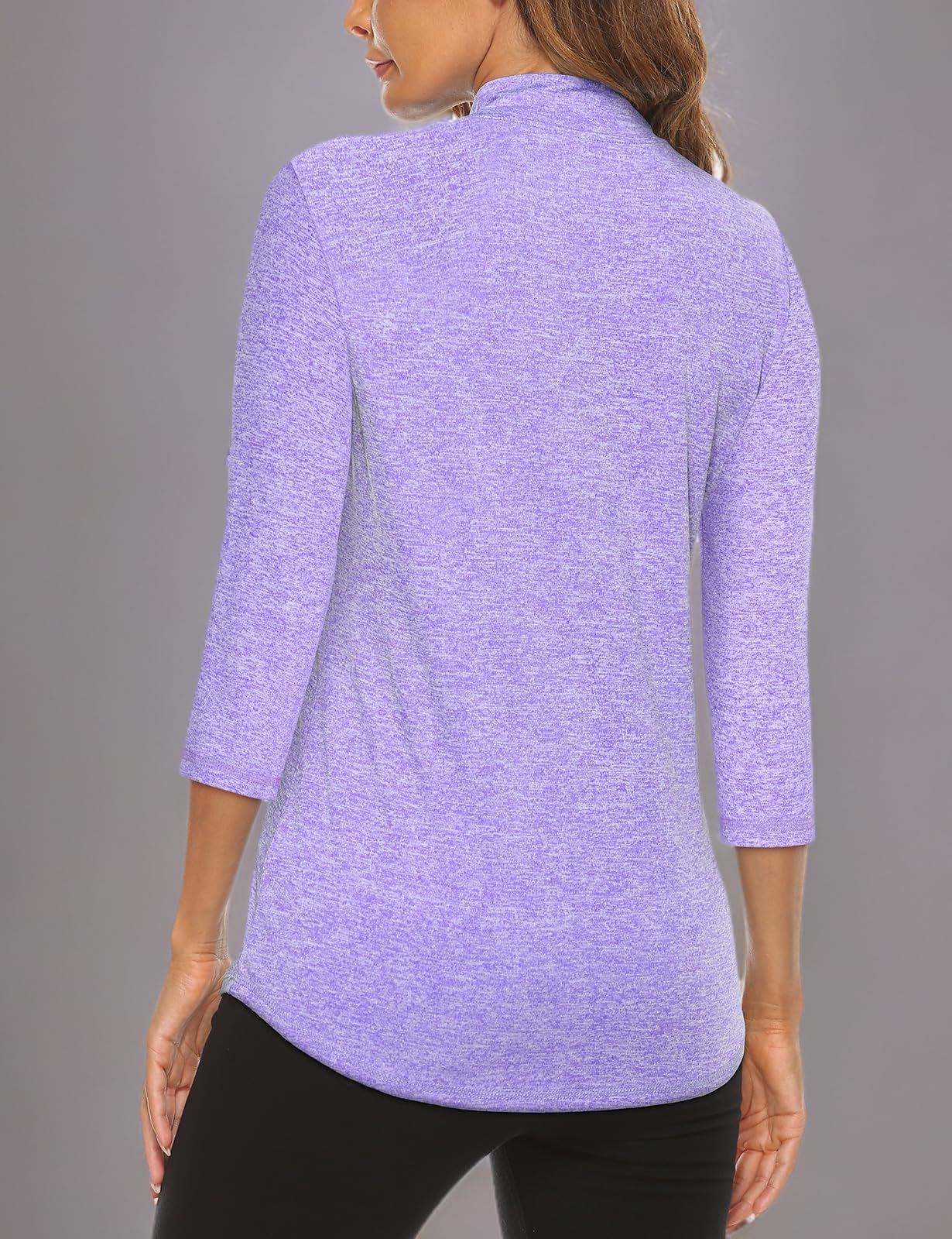 Koscacy Damen-Poloshirt, 3/4-Rollärmel, LSF 50+, halber Reißverschluss, trockene Passform, Workout-Top, athletisches Shirt
