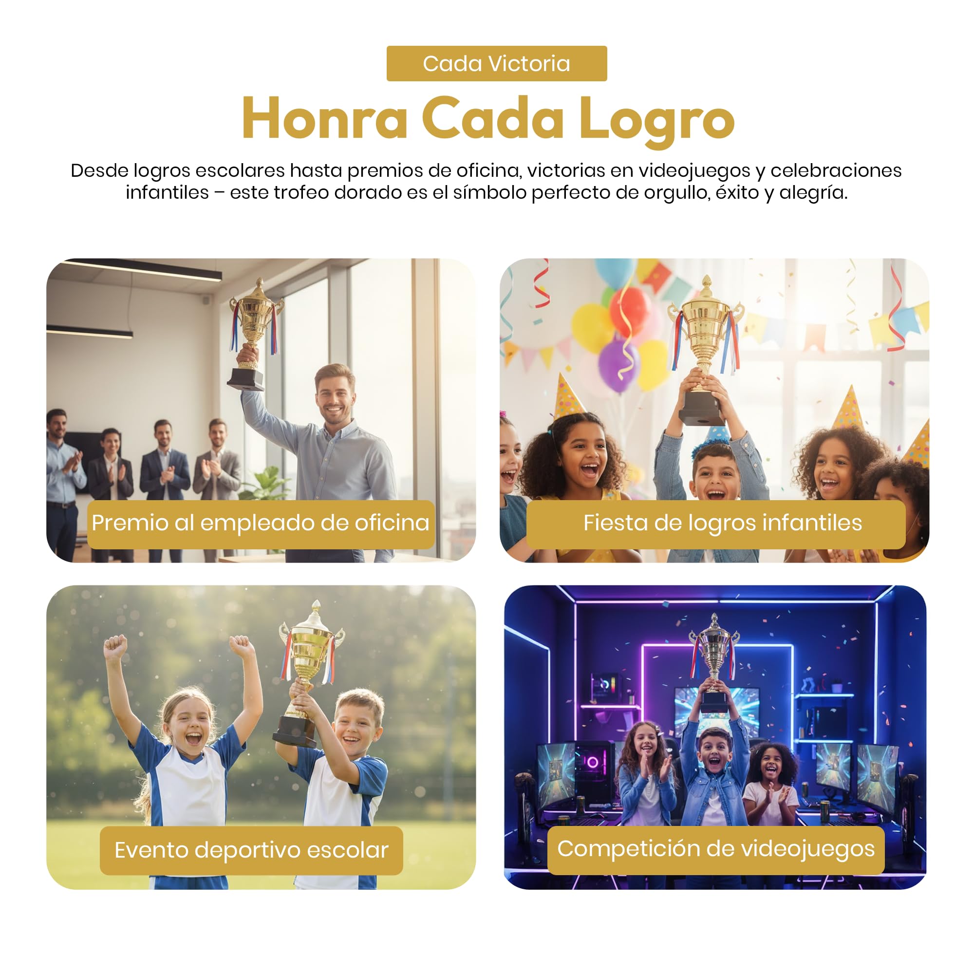 Copa de Oro XXL Taza de Ganador con Tapa 36 cm Trofeo Personalizable