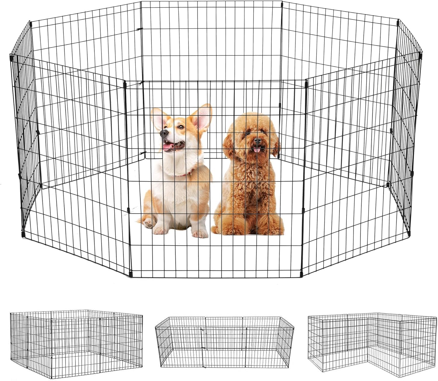 FDW Dog Pen Playpen Puppy Pet Playpen 8 Panel Indoor Outdoor Metal Portable Folding Animal Exercise Dog Fence,75 cm（30 Inch）,Black