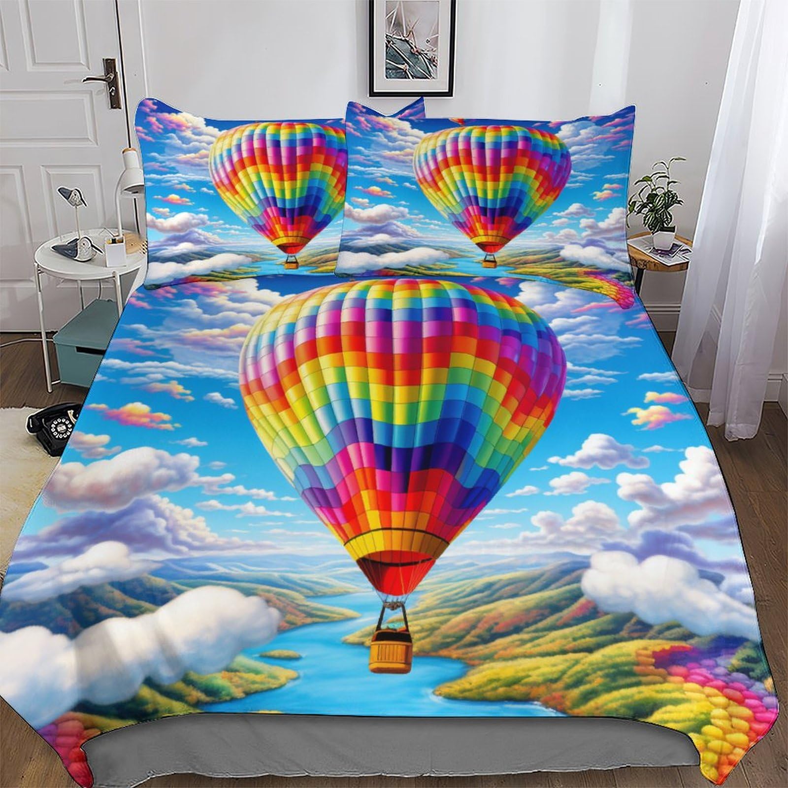 Ensemble housse de couette montgolfière microfibre infroissable et doux