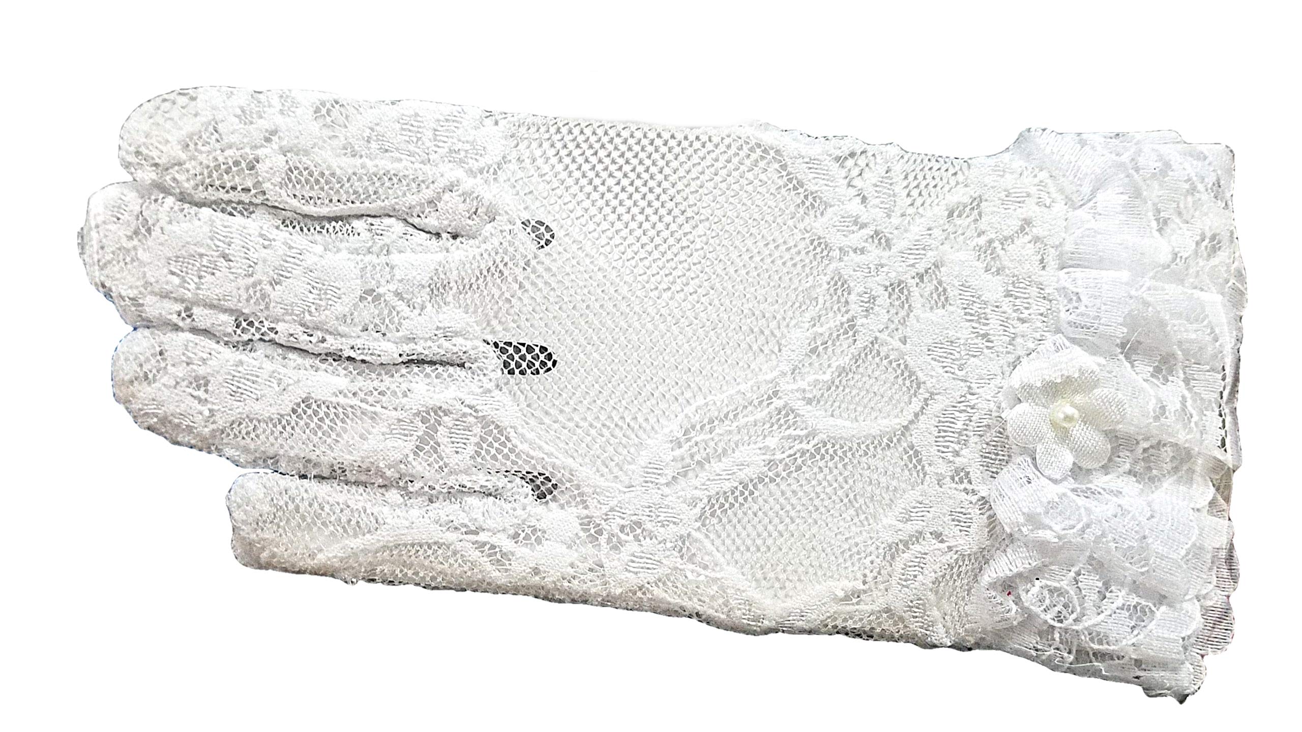 Floral lace Gloves for Girl with Flower Accent Lace Ruffle Trim Wrist