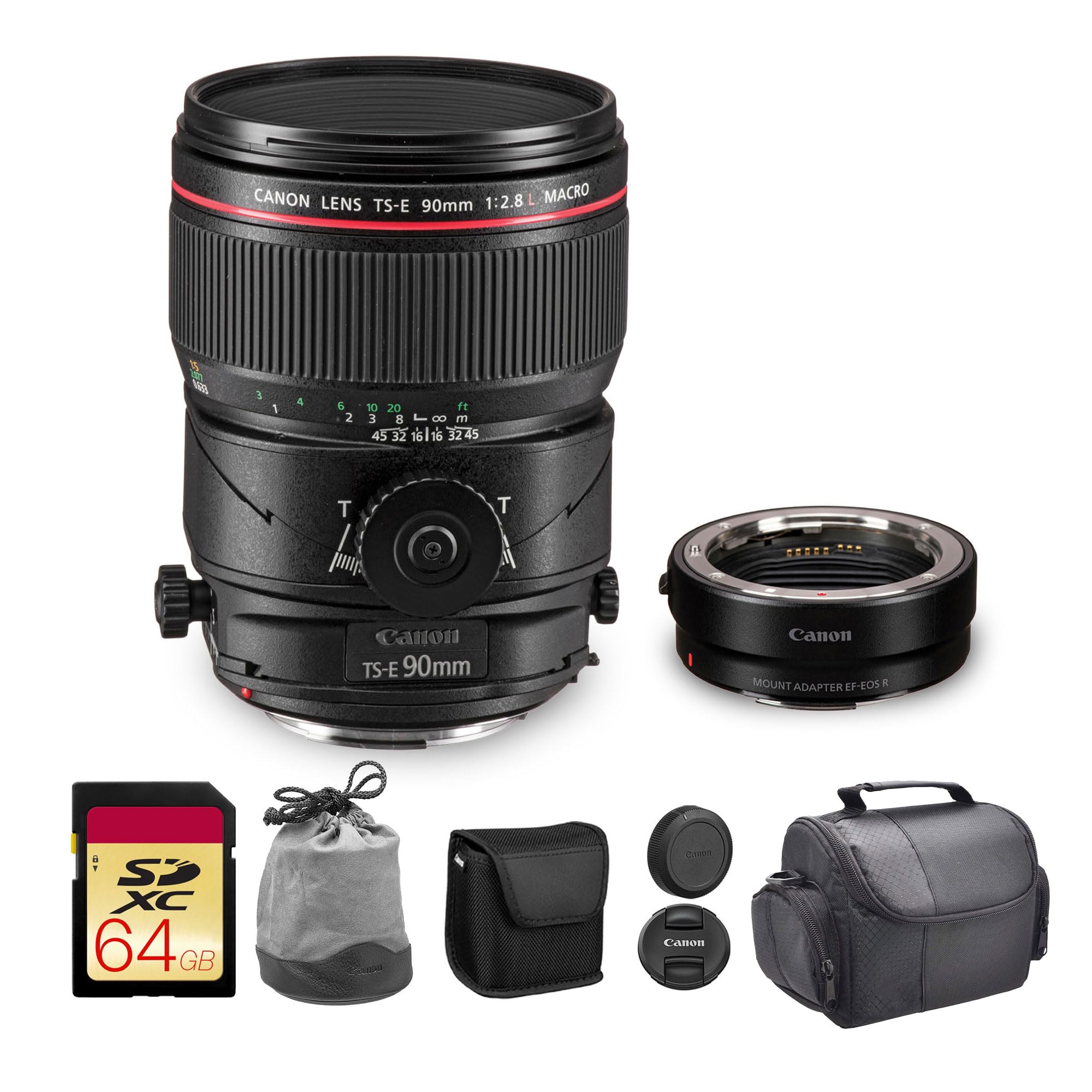 Canon TS-E 90mm f/2.8L Macro Tilt-Shift Lens| L-Series Prime with Perspective Control & Close-Focus Macro| Perfect for Architecture & Studio Photography (2274C002) + Adapter EF-EOS R + Bag + 64GB Card