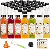 Tomnk 100pcs 16oz Plastic Juice Bottles with Black Caps Empty Reusable Clear Bottles with Label, Funnel and Brush Beverage Containers for Juicing, Smoothies, Tea, Milk, Drinking, Beverages