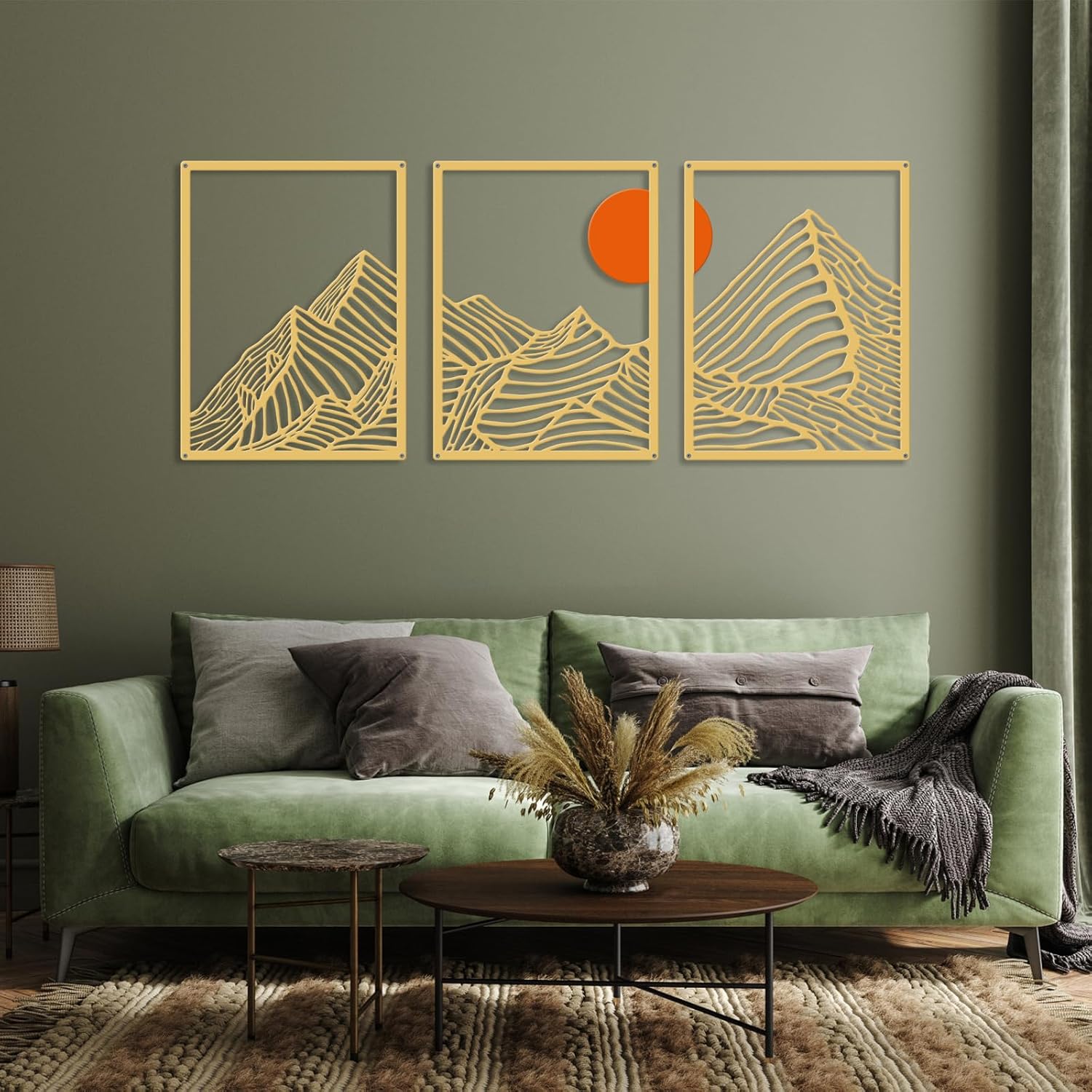 Aposemo Mountain Metal Wall Art, 3 Pack Abstract Minimalist Line Home Wall Decor