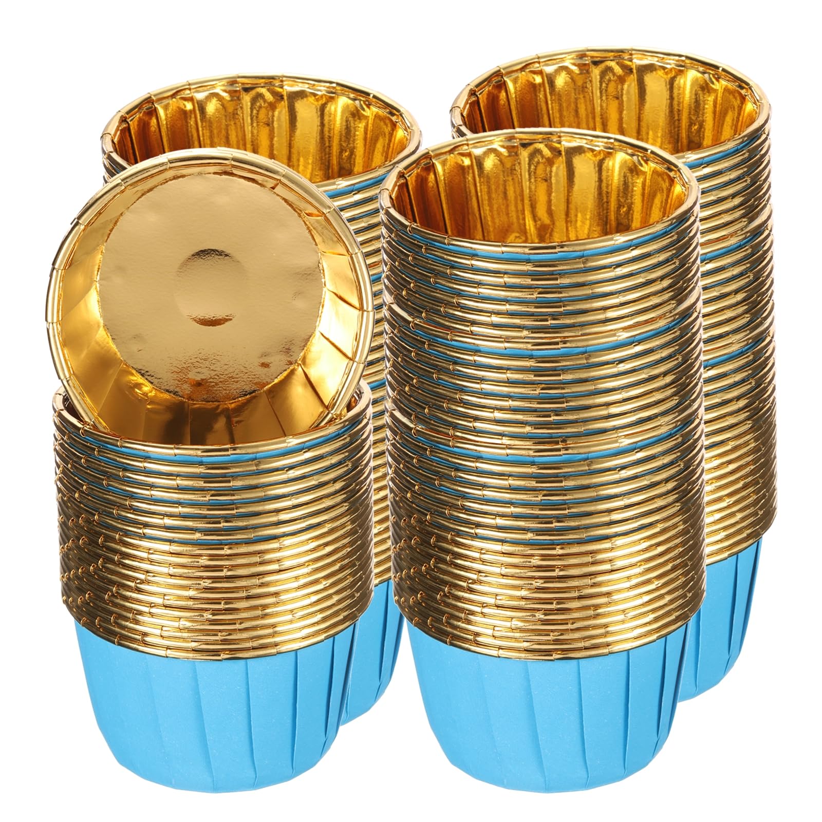 uxcell Mini Metallic Foil Cupcake Liners for Baking, 150 Pcs Muffin Liners, Greaseproof Wrappers for Wedding, Showers, Gift, Blue/Gold