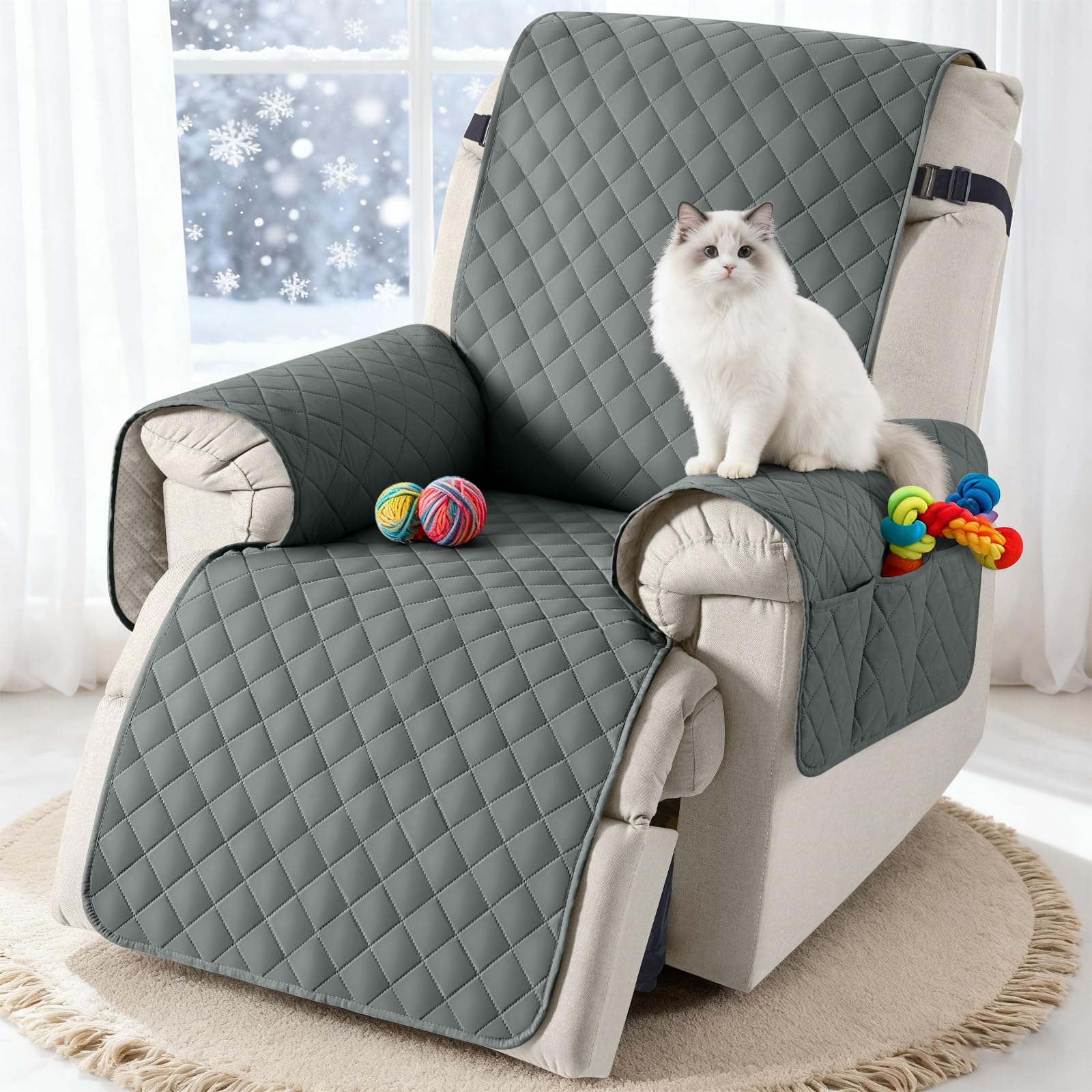 TAOCOCO Sesselschoner für Relaxsessel, Sesselbezug Relaxsessel mit Armlehnen und Taschen, Sessel überzug Wasserdicht für EIN Zuhause mit Kindern und Haustieren(Dunkelgrau, 55×231 cm)
