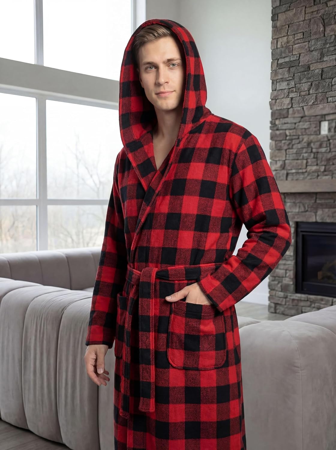 Andrew Scott Men's Hooded Plush Fleece Bathrobe | Ultra Soft Long Spa Robe | Ultimate Comfort & Warmth | Multi Packs Colors