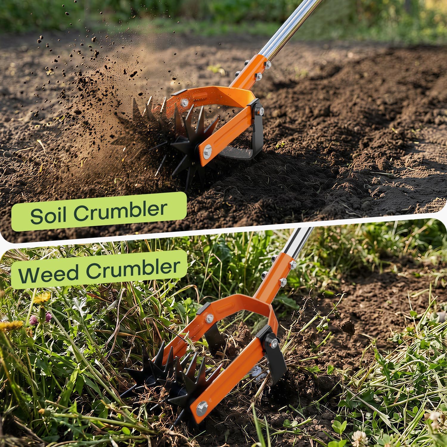 Rotary Cultivator Garden Tool, 2-in-1 Weeder & Soil Aerator with Detachable Weed Knife,73" Adjustable Stainless Handle, Dual-Function Rotary Tiller for Lawn Care, Reseed Grass, Soil Mixing