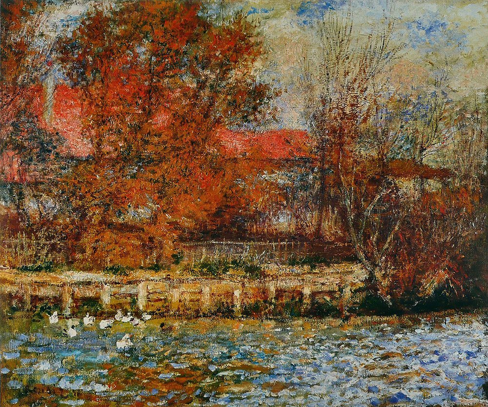 Lámina de arte Pierre Auguste Renoir - La Mare aux canards 1873 en formato mediano