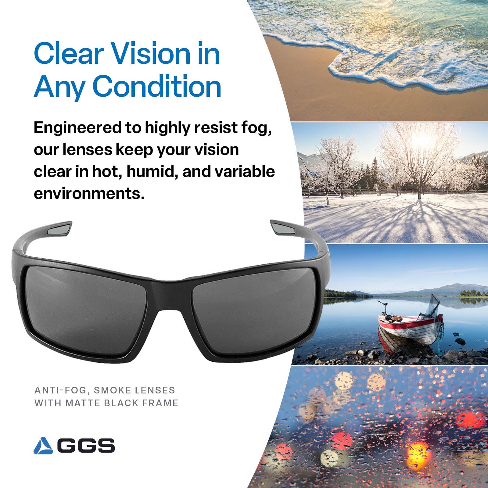 Bullhead Safety Amberjack - Gafas de seguridad con lentes antivaho y resistentes a los arañazos, gafas protectoras de policarbonato con protección contra la luz UV, lentes ahumadas, marco negro mate