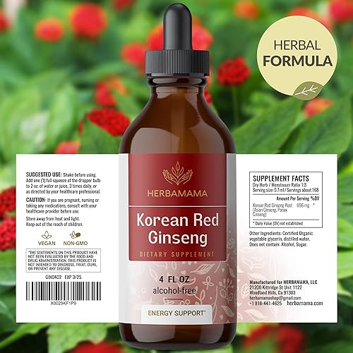 Miniatura 7 de HERBAMAMA Panax - Tintura de raíz de ginseng – Apoyo inmunológico y general con suplemento de ginseng rojo coreano – Gotas de hierbas veganas, sin