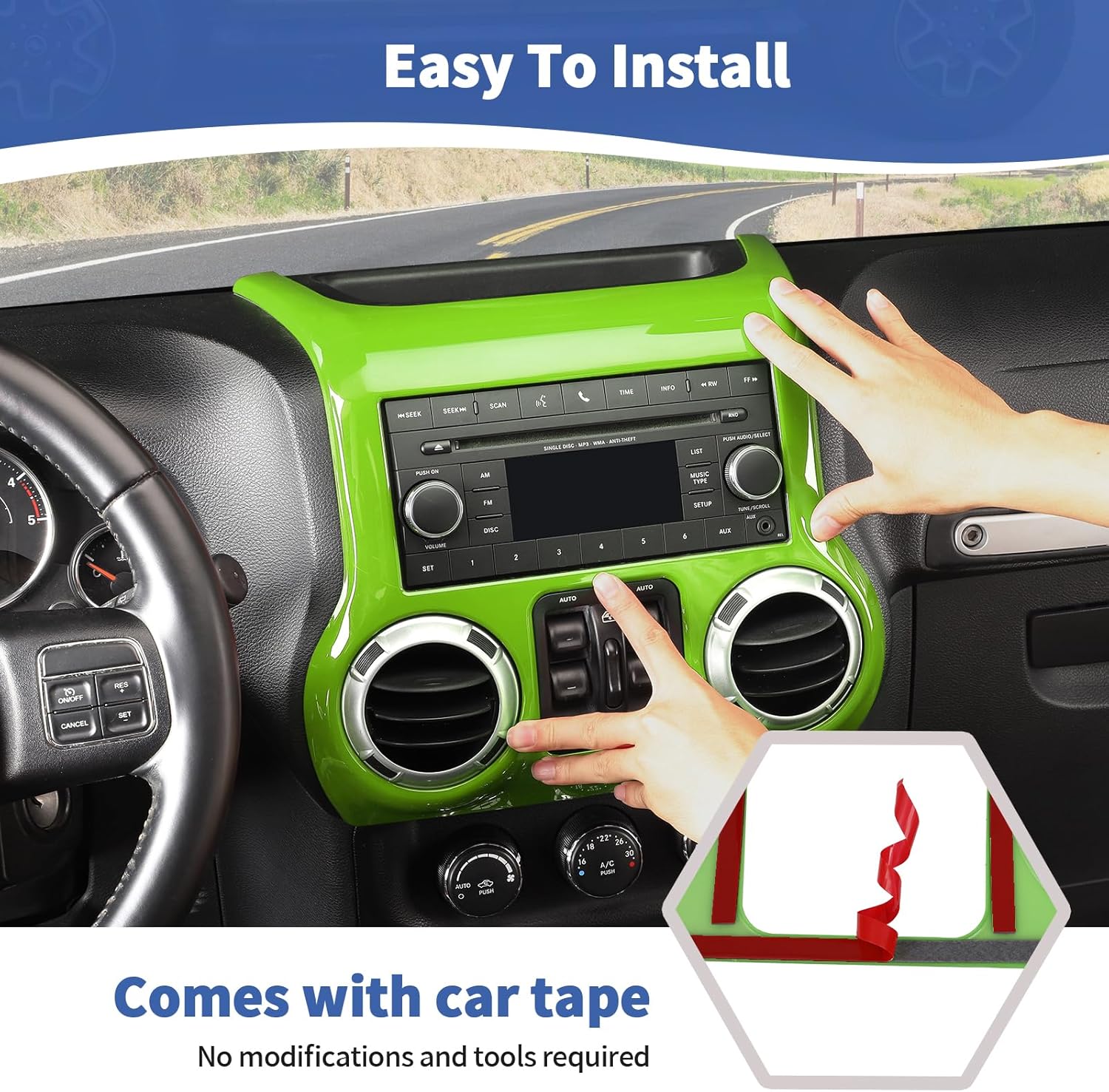 RT-TCZ for Jeep JK Green Dash Console Radio Screen/Vents Cover Trim for Jeep Wrangler JK JKU 2011-2017 ABS Interior Accessories 1pc