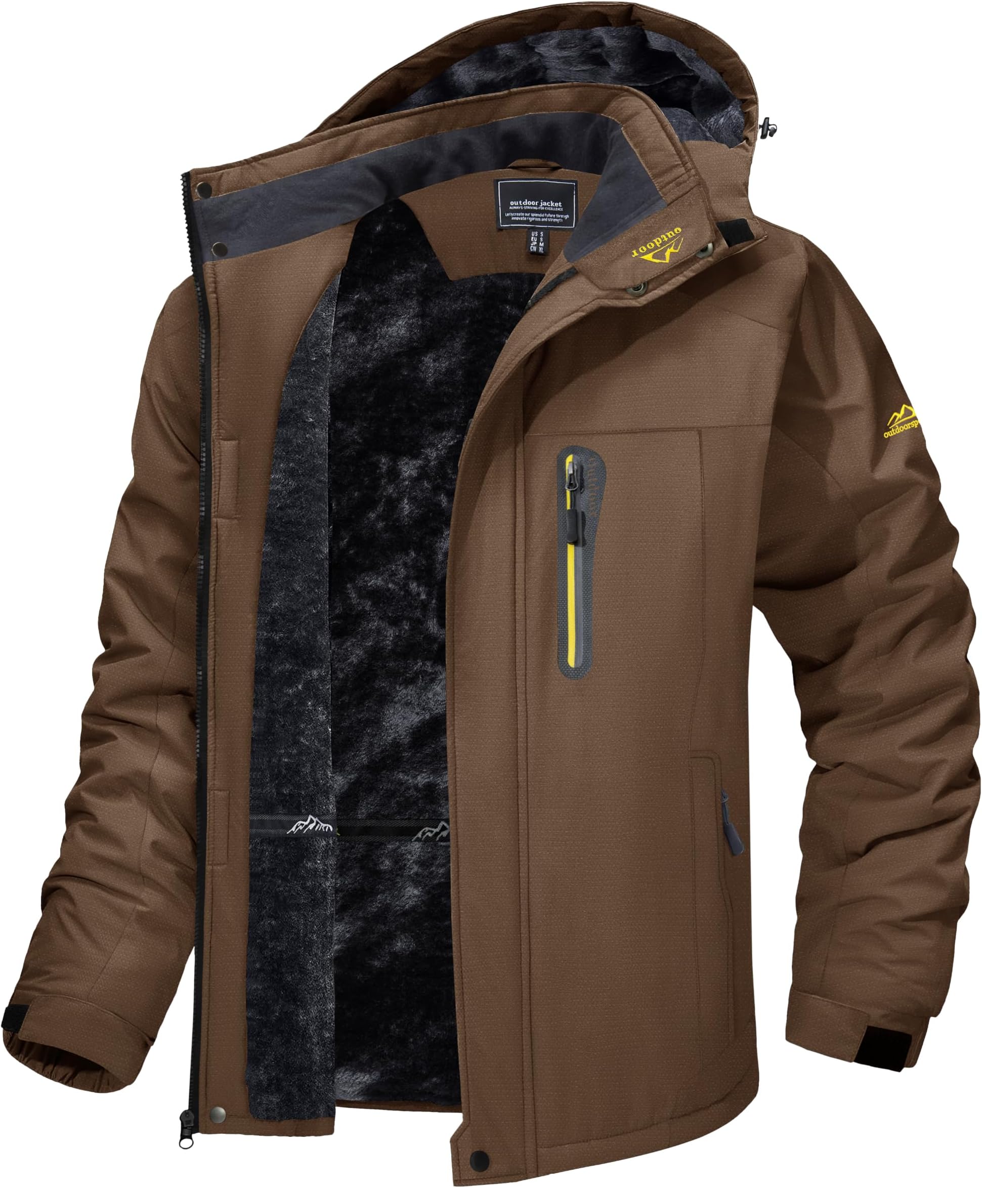 Men's Winter Ski Jacket Waterproof Fleece Lining Snow Hooded Coats