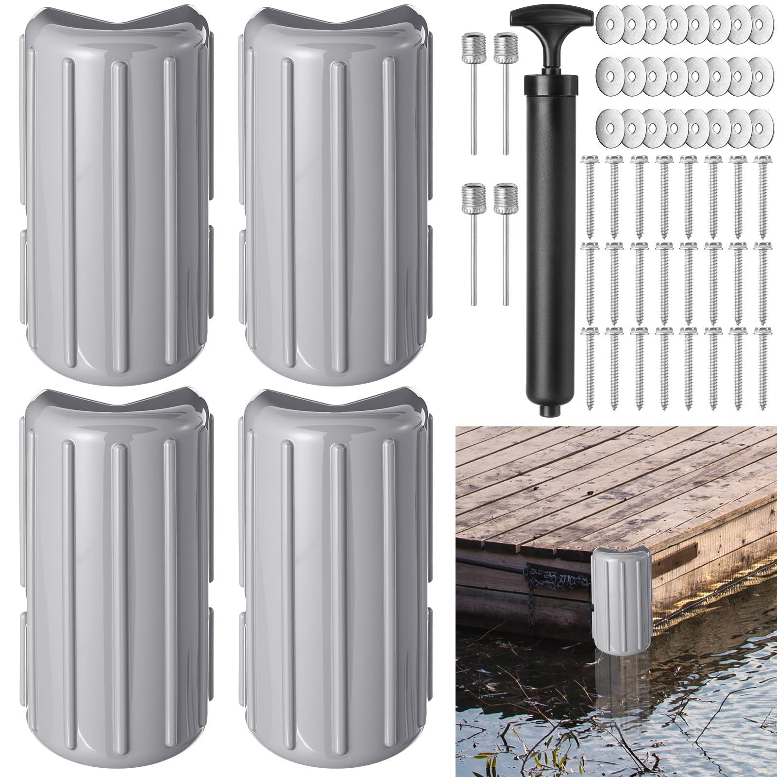 Photo 1 of ***FACTORY SEALED ***
Timtin 4 Pack Dock Bumpers Dock Corner Bumper Fender Inflatable Marine Corner Protection UV Resistant PVC Stainless Steel Mounting Hardware with Pump 8" x 16" for Edge Straight Protect Boat(Gray)
