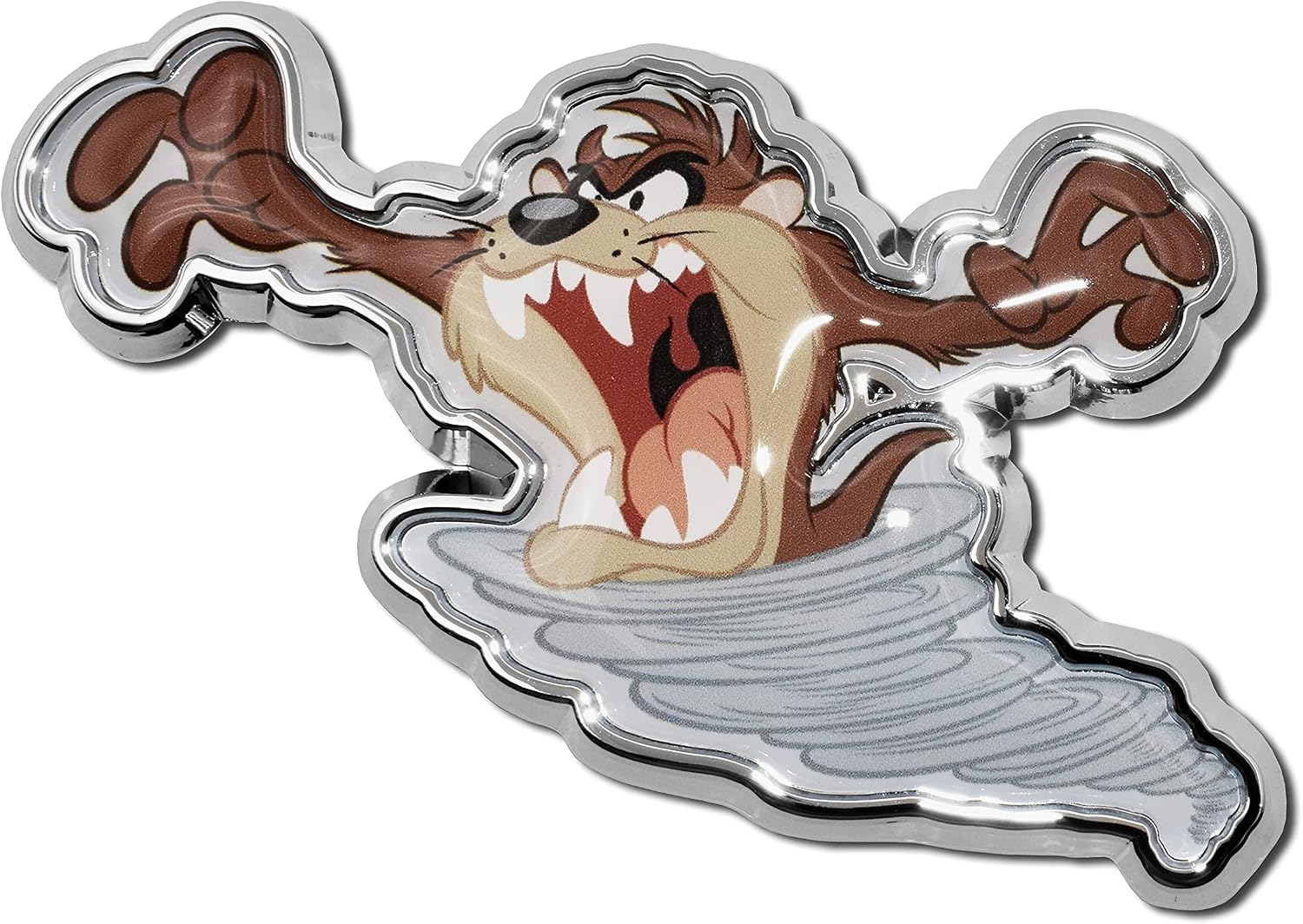 Elektroplate Taz Tasmanian Devil Looney Tunes All Metal Offically Licensed Auto Chrome Emblem for Cars, Trucks, and All Auto | Universal Fit at 3.5" x 3.0"