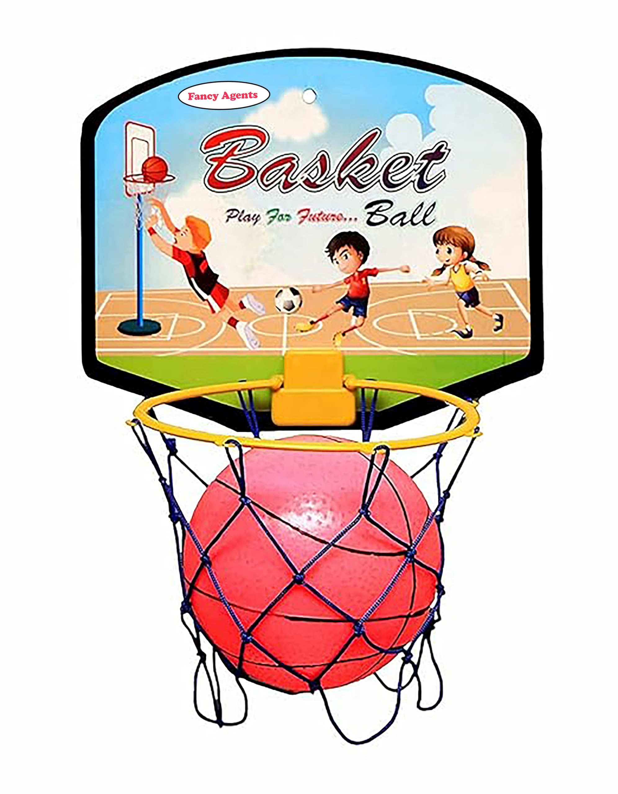 Fancy Agents Basket Ball for Kids for Boys/Girls| Premium Basketball|Basketball Portable Set with Hanging Board, Ring Net for Indoor and Outdoor Games| Birthday & Return Gift Set Standard