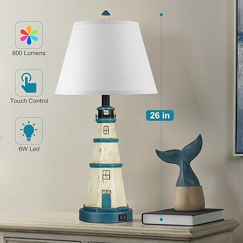 Miniatura 8 de Juego de 2 lámparas táctiles regulables de 3 vías para dormitorio lámpara de noche con puertos USB lámpara de mesa rústica para sala de estar con