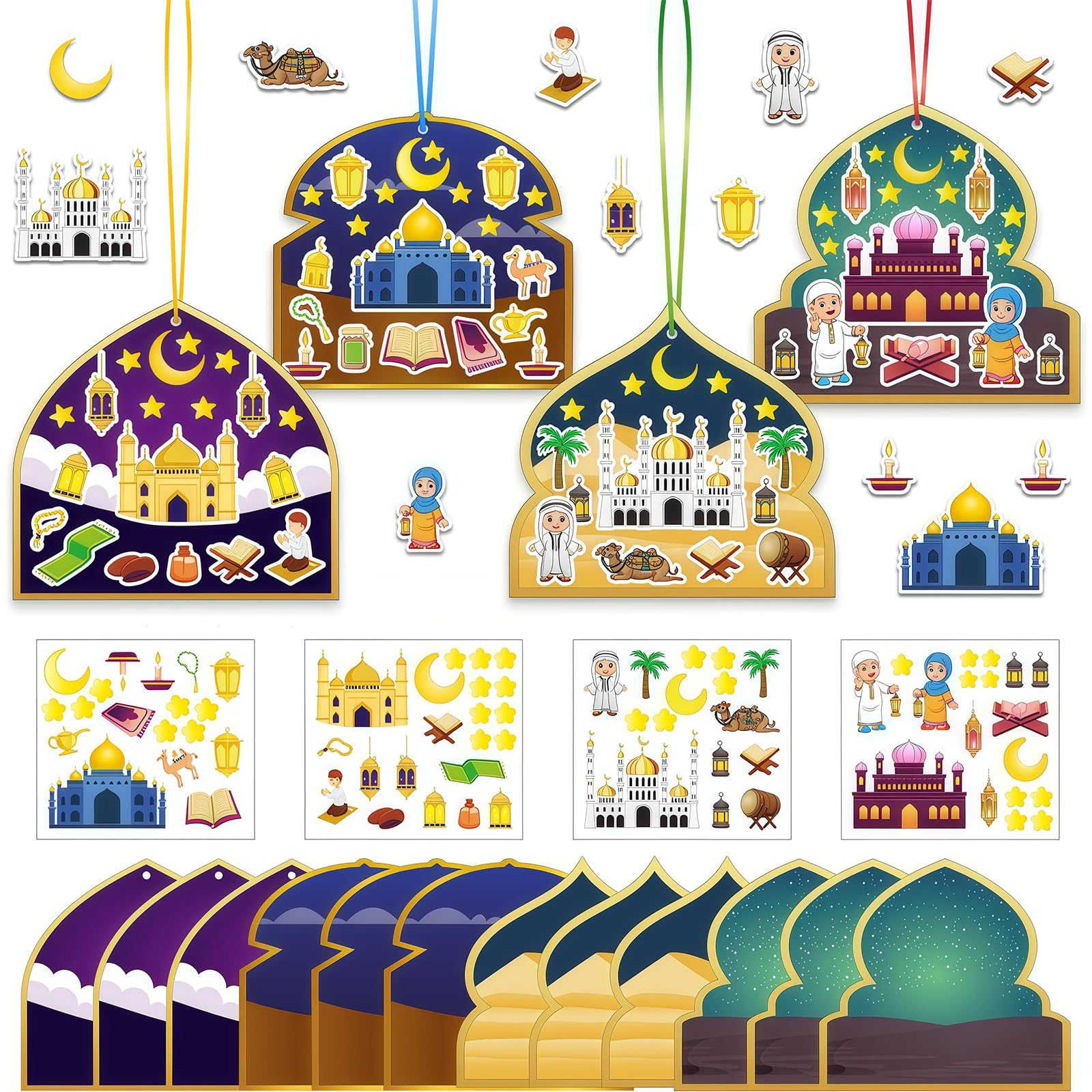 Solihigh Ramadan & Eid Craft for Kids - 12 Pack Arts & Crafts Foam Stickers Gifts, Eid Ramadan Sticker Hanging Ornament Decorations DIY, 4Styles