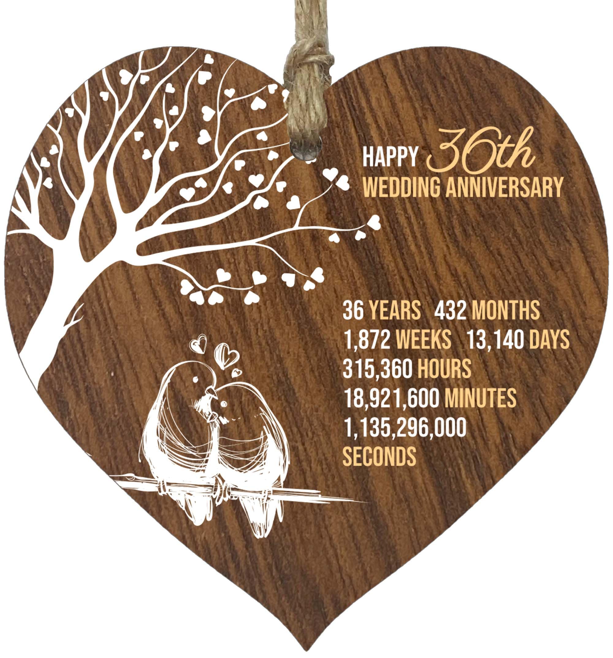 Stuff4 Girls 36Th Wedding Anniversary Wooden Heart Plaque, Dark Wood Sign Keepsake, Celebrate Anniversary Wife Husband Boyfriend Friend, Plaque With Quotes Gifts From The Kids