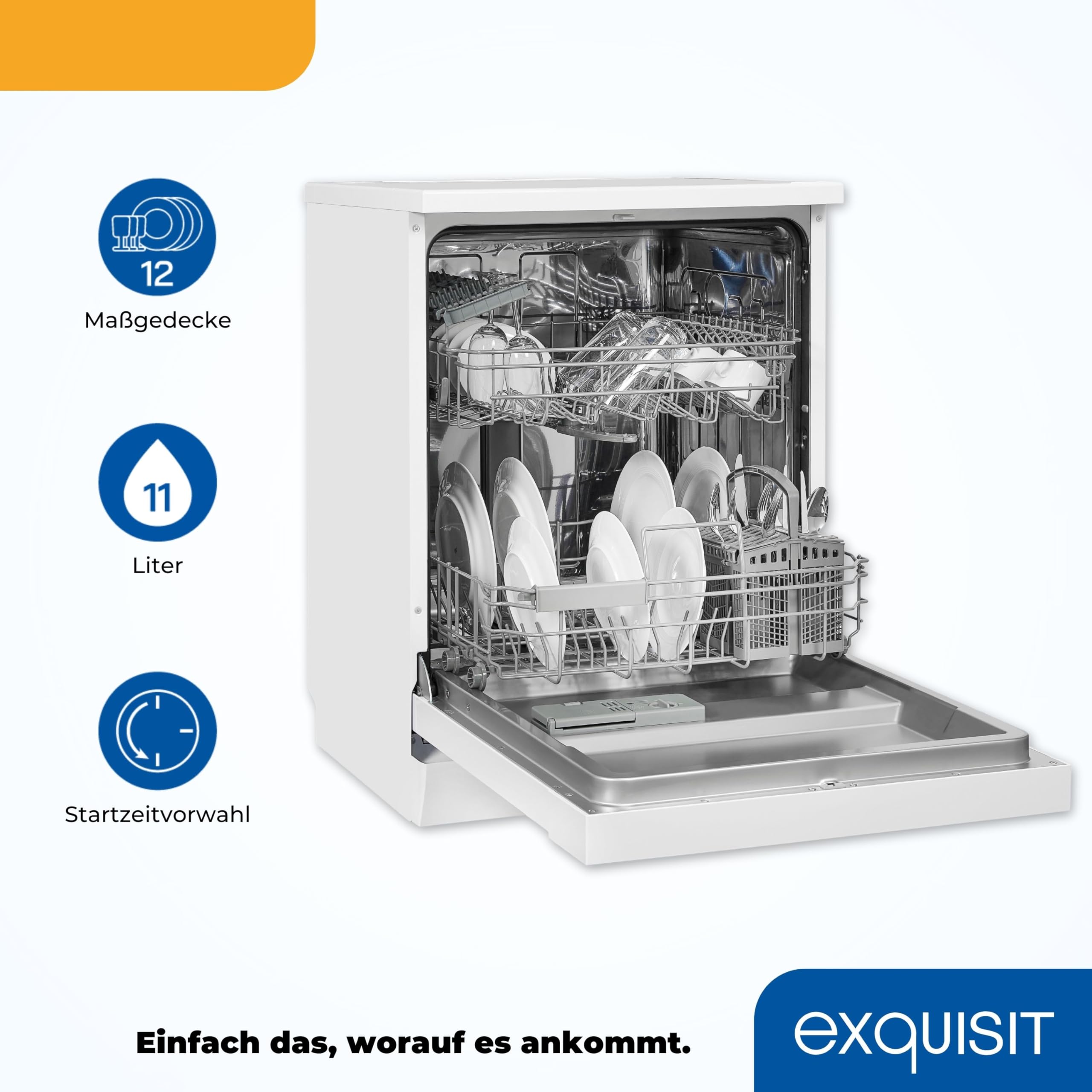 Exquisit Lavastoviglie GSP9112-030E Bianco | Lavastoviglie 60 cm autoportante e sottopiano | Unità da pavimento | 12 soffitti su misura | Bianco