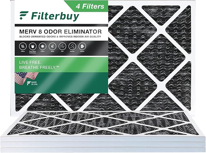 Filterbuy 16x24x1 Air Filter MERV 8 Odor Eliminator (4Pack), Pleated