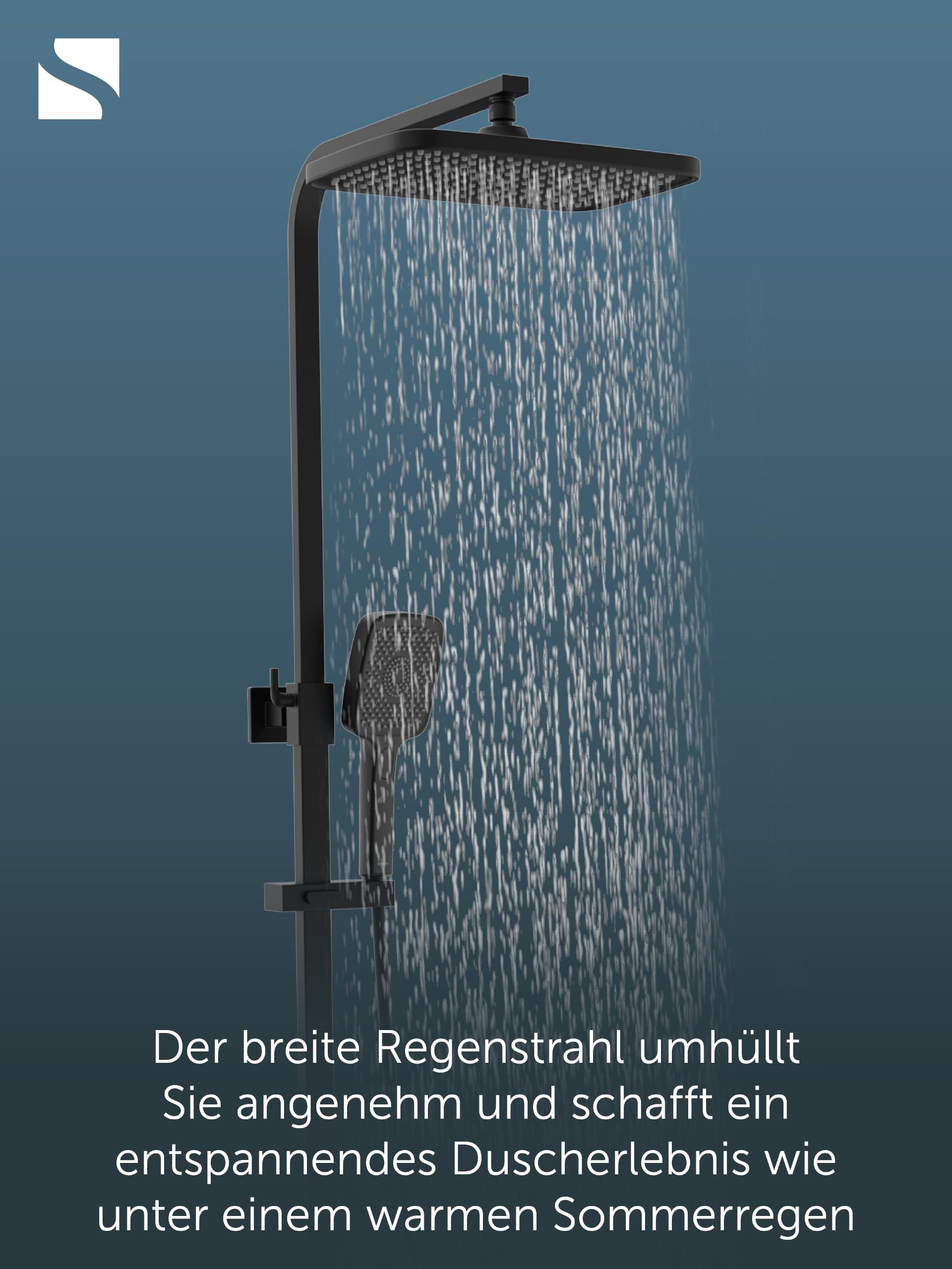 SCHÜTTE GRAN CANARIA E Duschsystem Regendusche mit Thermostat und Wandhalterung, 30x30cm Edelstahl Duschkopf, Duschset inkl. Duscharmatur, Duschstange Brause, Schwarz