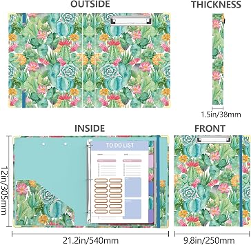 3 Ring Binder, Round Ring Binder with Tab Dividers, Interior Pockets, Cute Binders Clipboard with Storage for Letter-Size, Folders Organizer for School Office, Portfolio (Flower)