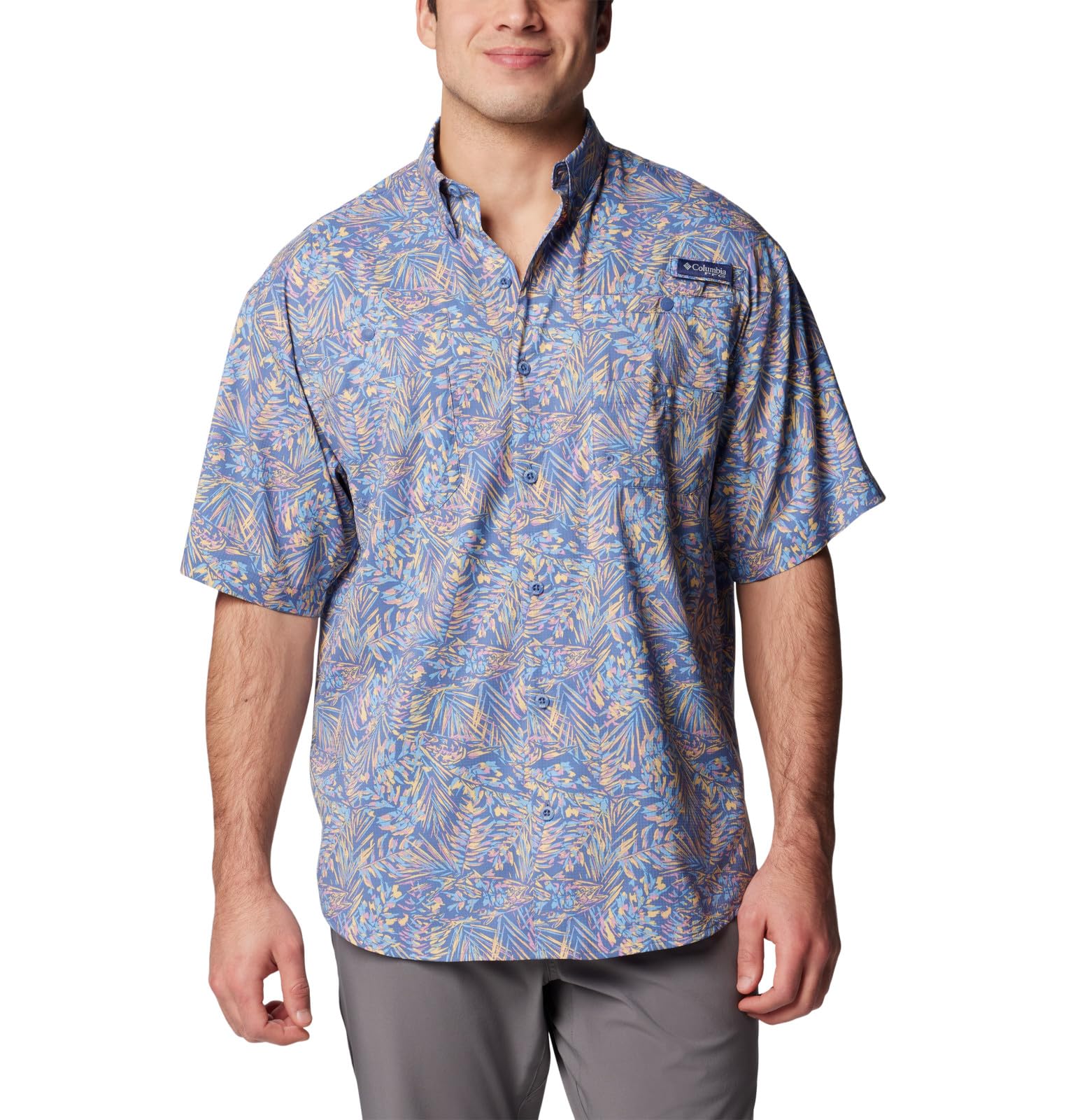Columbia Men's Super Tamiami Short Sleeve Shirt, Bluebell Tunado, Medium