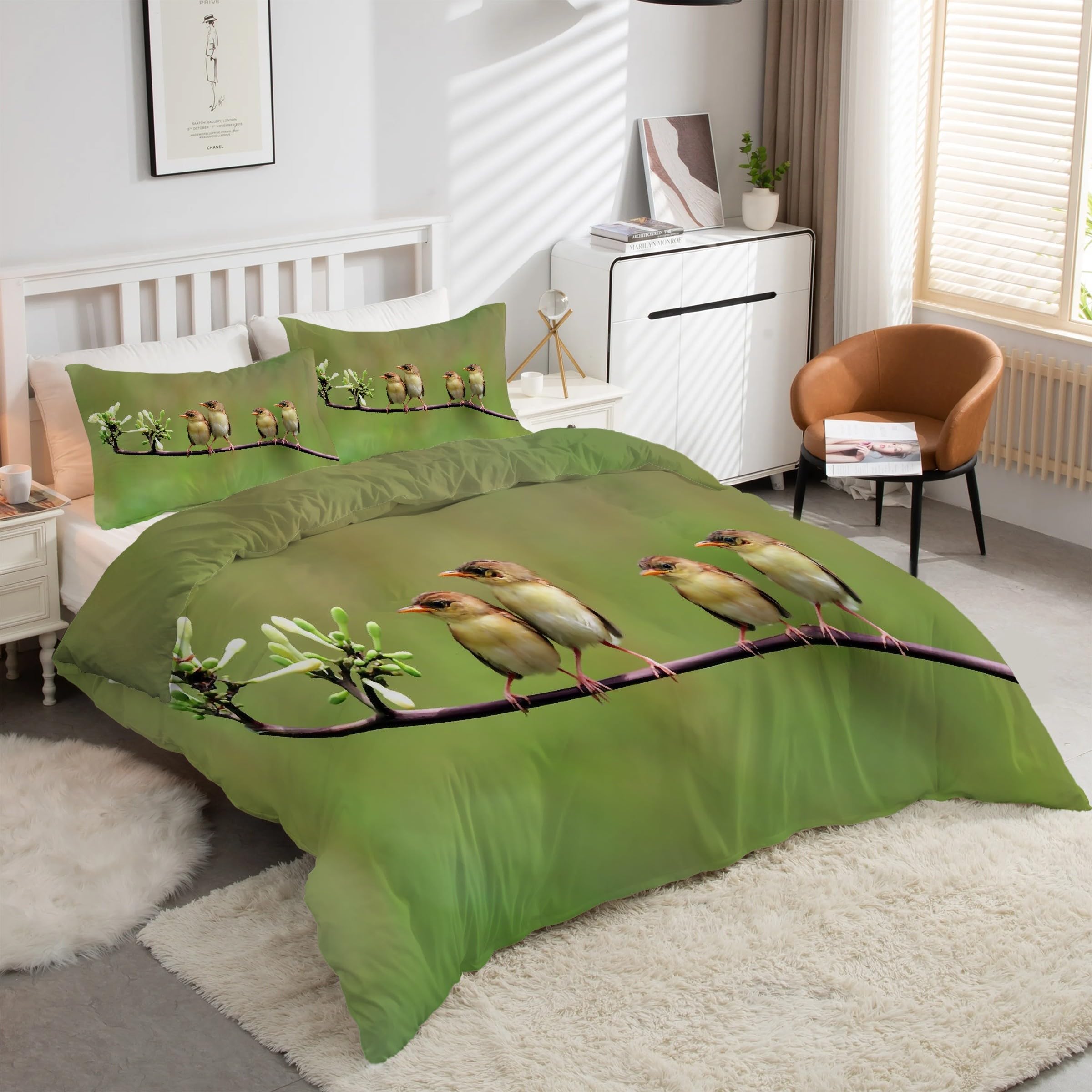 Housse de couette oiseaux verts pour illuminer une chambre d'enfant ou d'ami
