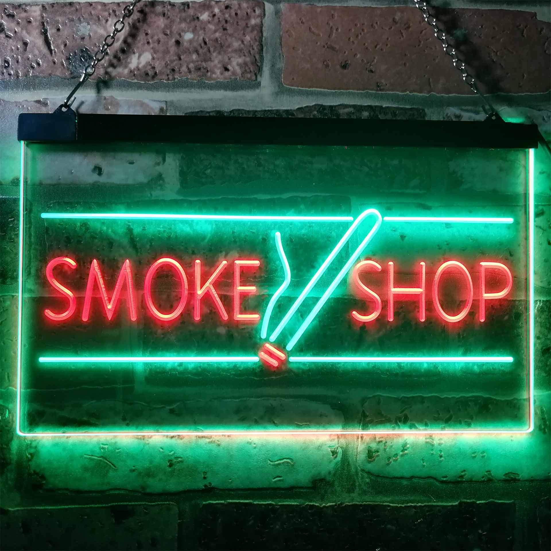 ADVPRO Smoke Shop Cigarettes Cigar Shop Open Dual Color LED Enseigne Lumineuse Neon Sign Vert et Rouge 600 x 400mm st6s64-i3159-gr