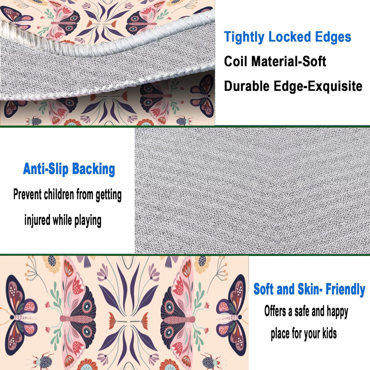 Pink Floral Butterfly Rug Non-Slip Runner - Animal Pattern Bohemian Floor Mat for Hallway, Living Room, Nursery, Low Pile Easy Clean Carpet 2x6 ft