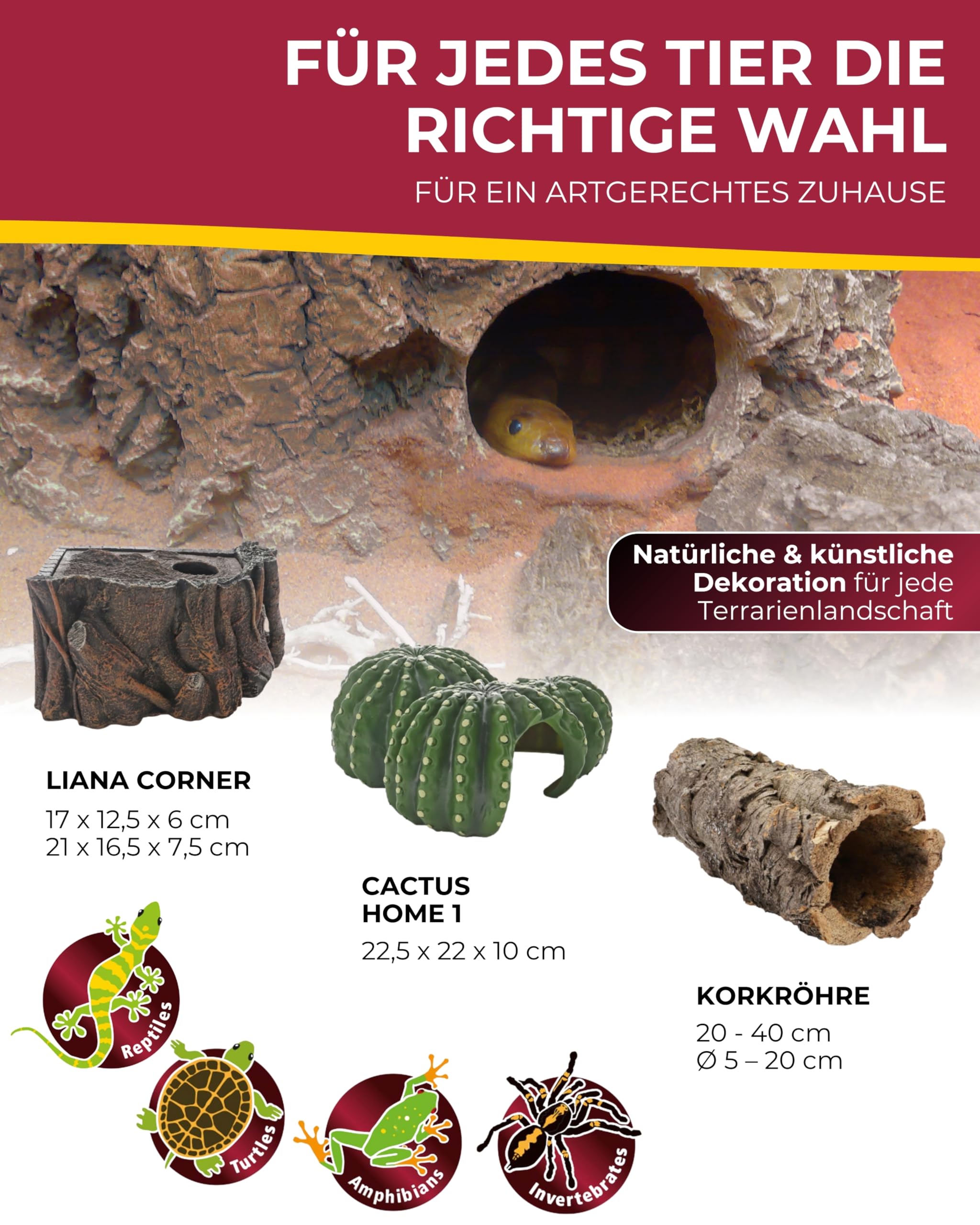 Hobby Terraristik Liana Corner L I 21 x 16,5 x 7,5 cm I naturnahe Versteckmöglichkeit für Reptilien und Amphibien I Rückzugsort für Terrarientiere I dekorative Versteckhöhle für Terrarien