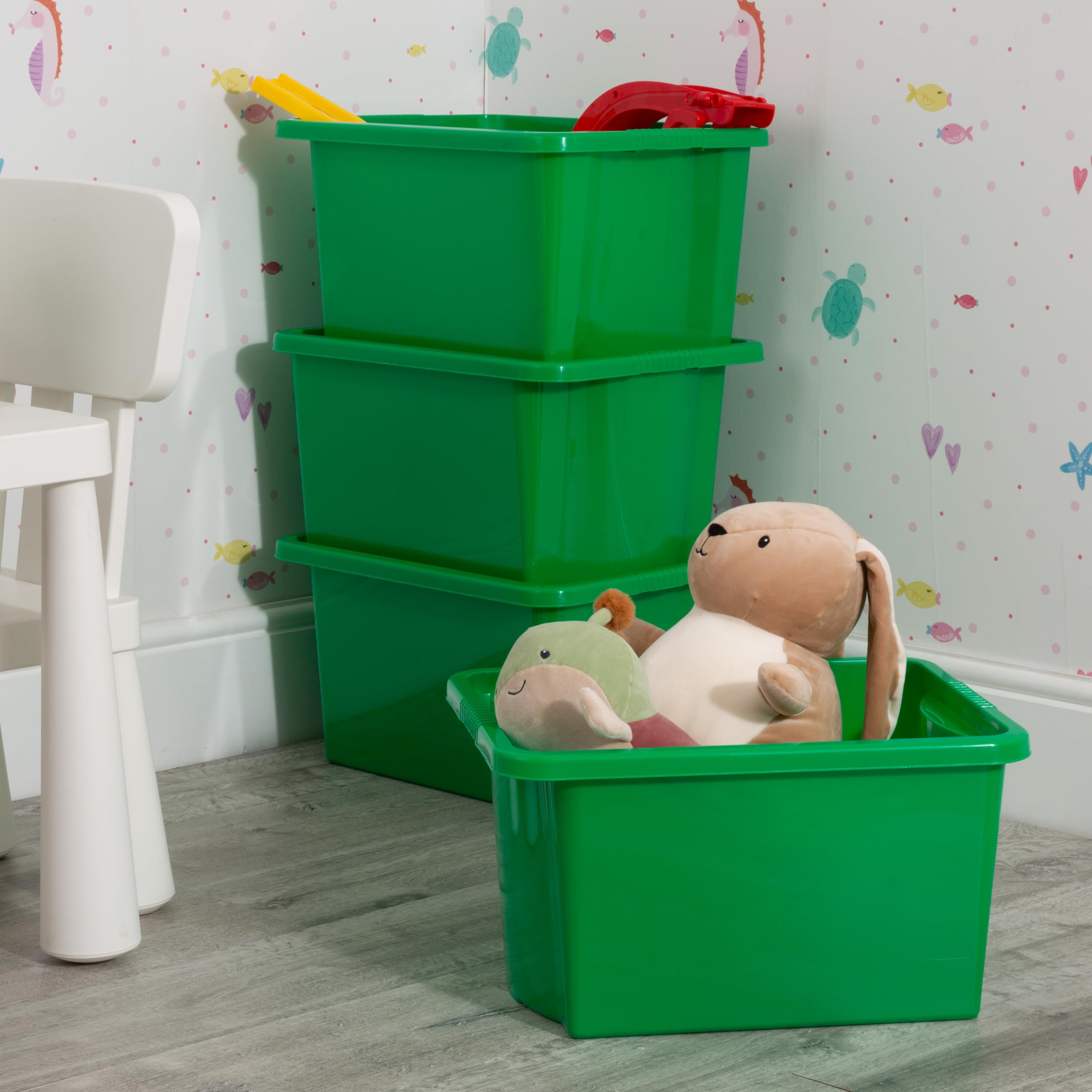 Wham Stack & Store 4X 30L Plastic Storage Boxes. Ideal For ToysClassrooms & Playrooms. Integrated Handles. Green from B&Q