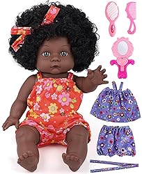 GAGAKU 12-Inch Black Baby Doll for Girls Kids Ages 3-6, Full Vinyl African American Doll with Curly Hair and Accessories