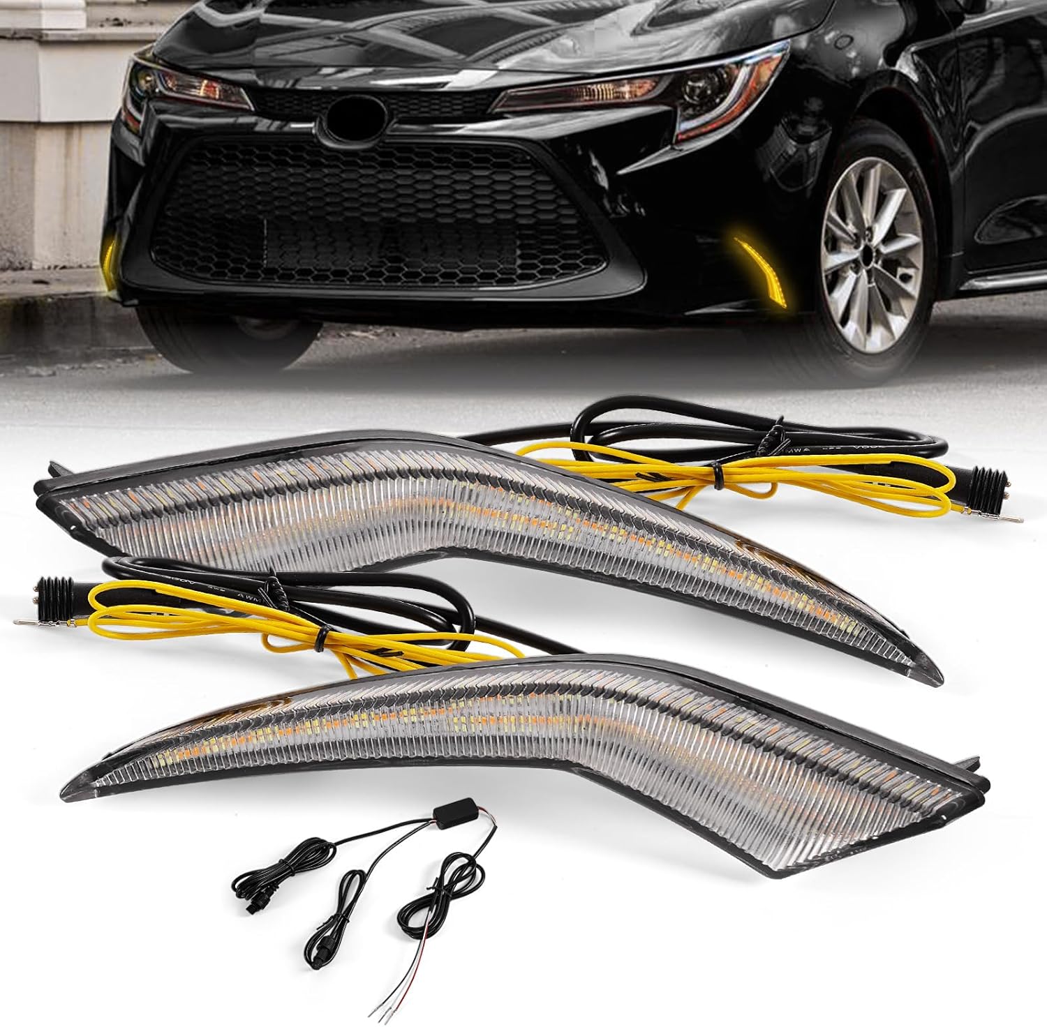 LED Fog Light,Daytime Running Fog Light Assembly,Amber/White/Blue DRL Fog Light Replacement fit for Toyota Corolla L LE XLE Hybrid 2020 2021 2022,Front Bumper Fog Lamp W/Wiring Harness,2PCS