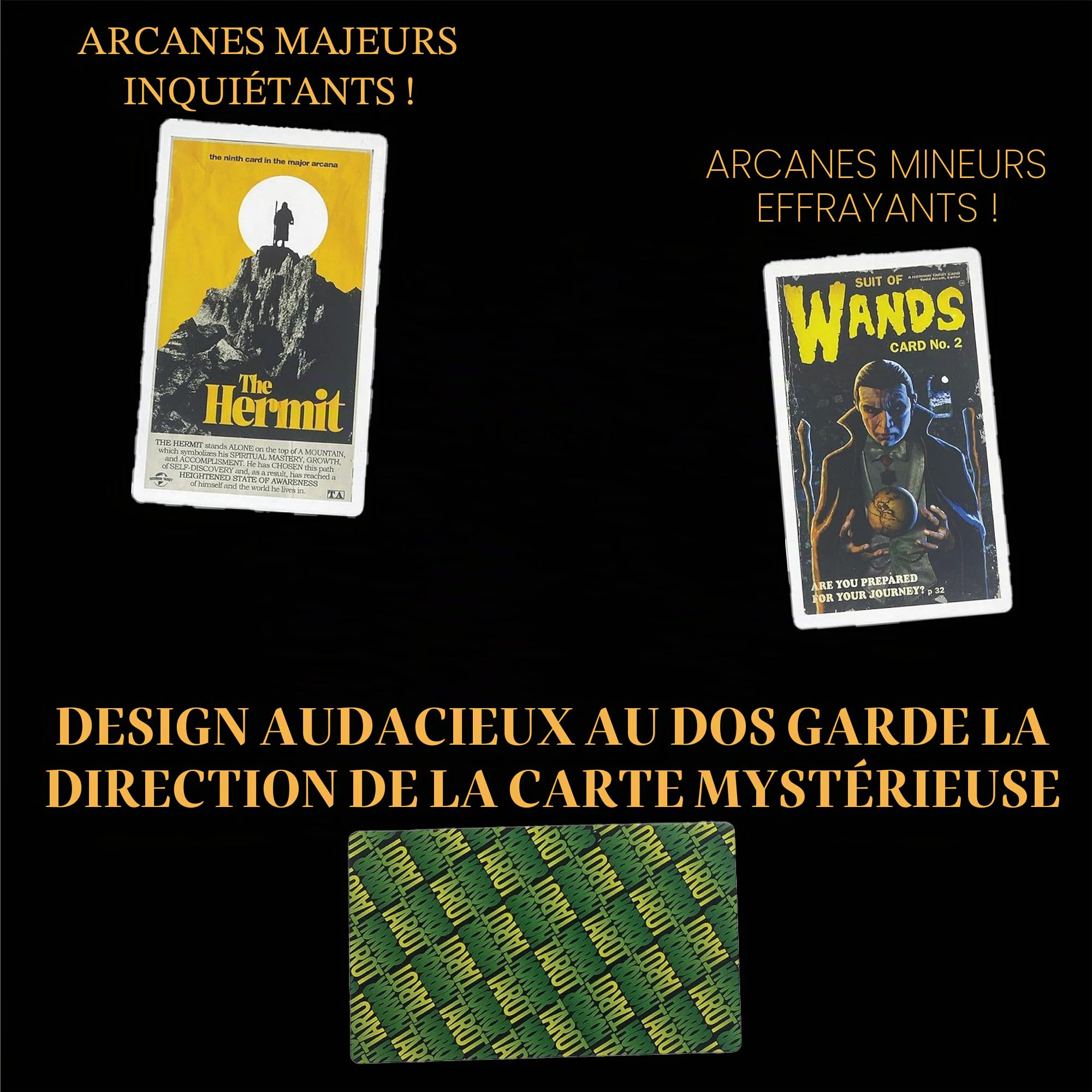 The Unemployed Philosophers Guild Todd Alcott's Horror Tarot – Jeu de cartes sur le thème de l'horreur avec illustrations inspirées de la littérature macabre et de la culture pop effrayante – Coffret