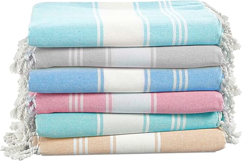 LANE LINEN Juego de 6 toallas de playa turcas para mujer, tamaño grande, 39 x 71 pulgadas, prelavadas, no se encogen, no se encogen, sin arena, de