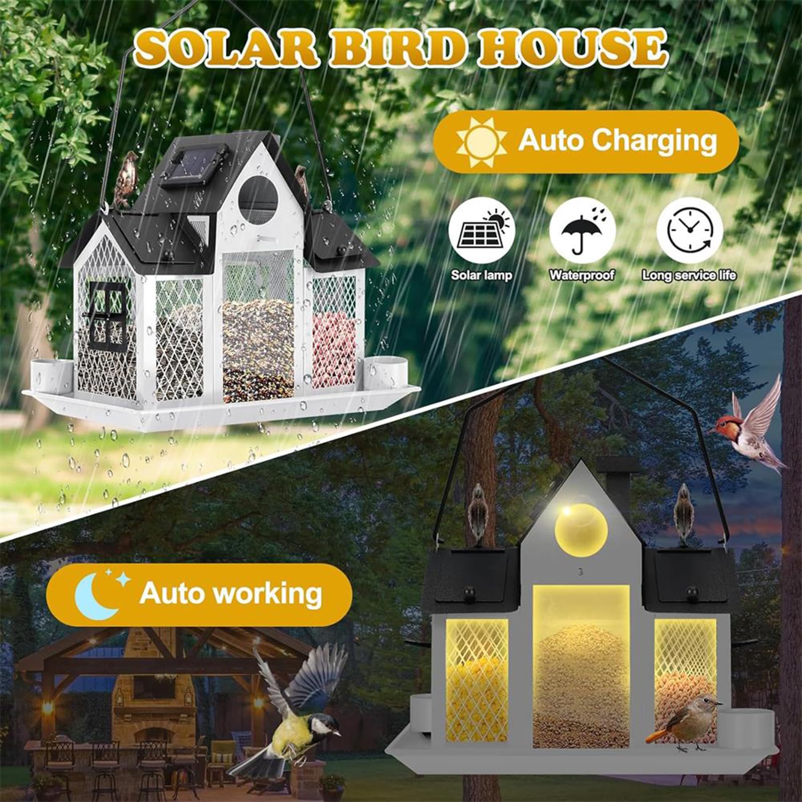 Comedero para pájaros al aire libre con gran capacidad, alimentador solar para amantes de la naturaleza, patio trasero, jaula de observación salvaje, comedero para pájaros