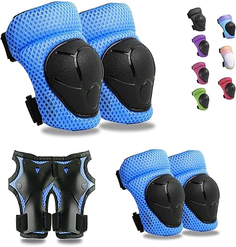 GEQID - Rodilleras para niños, equipo de protección de 4 a 12 años, rodilleras y coderas con protectores de muñeca para patinaje, ciclismo,