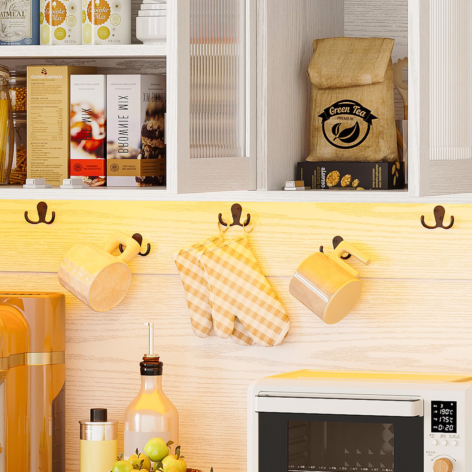 IRONCK Hocher Küchenschrank mit LED Beleuchtung & Steckdose USB Ladeports, Buffetschrank mit Arbeitsplatte 2 Schubladen Magnettüren Sideboard für Kaffeebar Küche Wohnzimmer Esszimmer 180x110x38cm Weiß